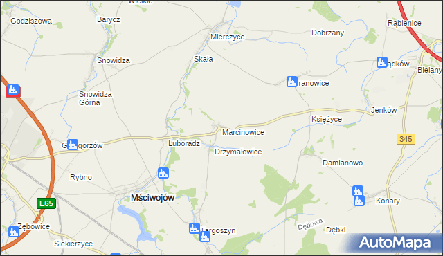 mapa Marcinowice gmina Mściwojów, Marcinowice gmina Mściwojów na mapie Targeo