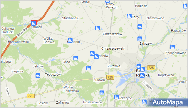 mapa Marianów gmina Biała Rawska, Marianów gmina Biała Rawska na mapie Targeo