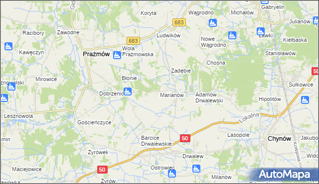 mapa Marianów gmina Chynów, Marianów gmina Chynów na mapie Targeo