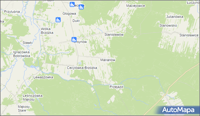 mapa Marianów gmina Głowaczów, Marianów gmina Głowaczów na mapie Targeo