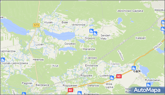 mapa Marianów gmina Gostynin, Marianów gmina Gostynin na mapie Targeo