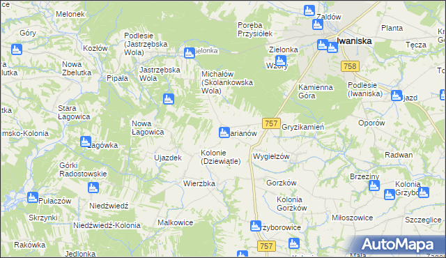 mapa Marianów gmina Iwaniska, Marianów gmina Iwaniska na mapie Targeo