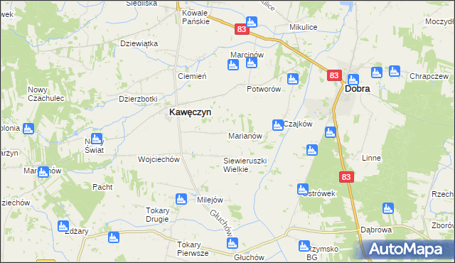 mapa Marianów gmina Kawęczyn, Marianów gmina Kawęczyn na mapie Targeo