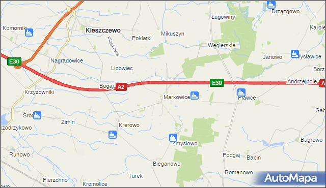 mapa Markowice gmina Kleszczewo, Markowice gmina Kleszczewo na mapie Targeo