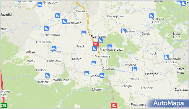 mapa Markowice gmina Koziegłowy, Markowice gmina Koziegłowy na mapie Targeo