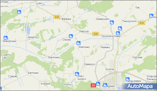mapa Markowo gmina Gostyń, Markowo gmina Gostyń na mapie Targeo