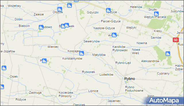 mapa Matyldów gmina Rybno, Matyldów gmina Rybno na mapie Targeo