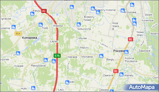 mapa Mazury gmina Poczesna, Mazury gmina Poczesna na mapie Targeo