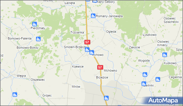 mapa Mchowo gmina Przasnysz, Mchowo gmina Przasnysz na mapie Targeo