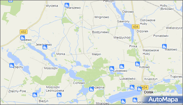 mapa Mełpin, Mełpin na mapie Targeo