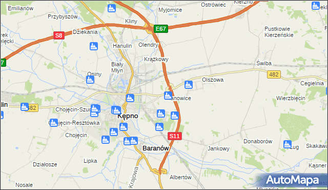 mapa Mianowice gmina Kępno, Mianowice gmina Kępno na mapie Targeo