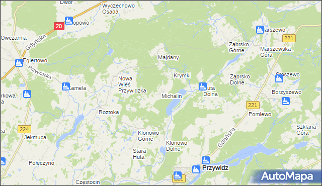 mapa Michalin gmina Przywidz, Michalin gmina Przywidz na mapie Targeo