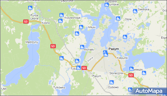 mapa Michałki gmina Pasym, Michałki gmina Pasym na mapie Targeo