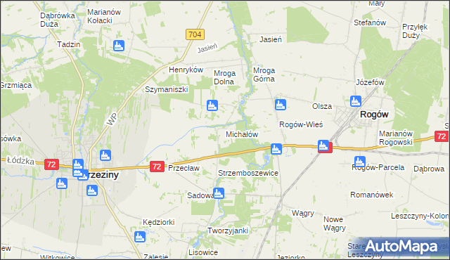 mapa Michałów gmina Brzeziny, Michałów gmina Brzeziny na mapie Targeo