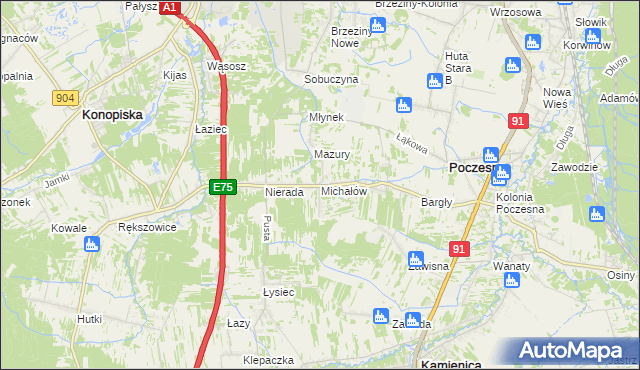 mapa Michałów gmina Poczesna, Michałów gmina Poczesna na mapie Targeo