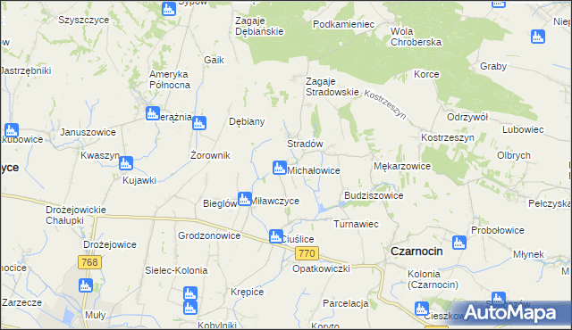 mapa Michałowice gmina Czarnocin, Michałowice gmina Czarnocin na mapie Targeo