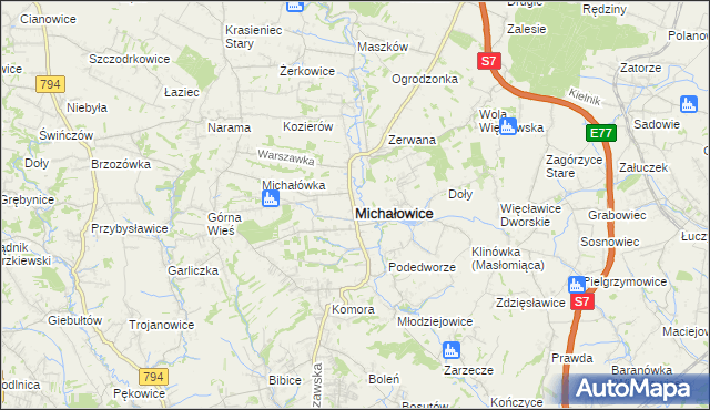 mapa Michałowice powiat krakowski, Michałowice powiat krakowski na mapie Targeo
