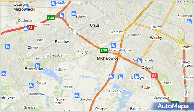 mapa Michałowice powiat pruszkowski, Michałowice powiat pruszkowski na mapie Targeo