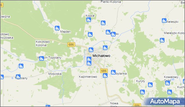 mapa Michałowo powiat białostocki, Michałowo powiat białostocki na mapie Targeo