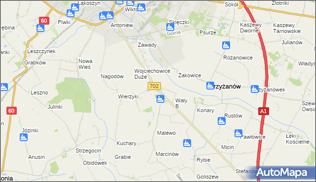 mapa Mieczysławów gmina Krzyżanów, Mieczysławów gmina Krzyżanów na mapie Targeo