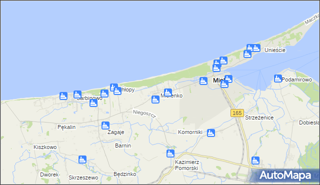 mapa Mielenko gmina Mielno, Mielenko gmina Mielno na mapie Targeo