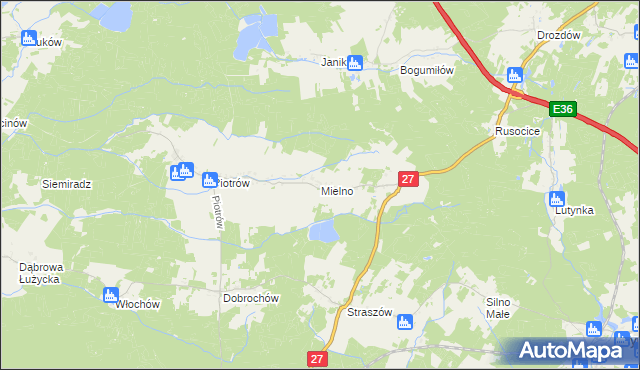 mapa Mielno gmina Przewóz, Mielno gmina Przewóz na mapie Targeo