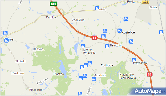mapa Mielno Pyrzyckie, Mielno Pyrzyckie na mapie Targeo