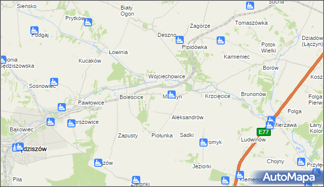 mapa Mierzyn gmina Sędziszów, Mierzyn gmina Sędziszów na mapie Targeo