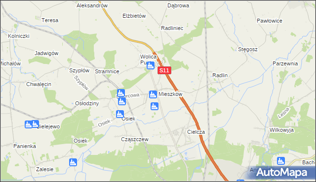 mapa Mieszków gmina Jarocin, Mieszków gmina Jarocin na mapie Targeo