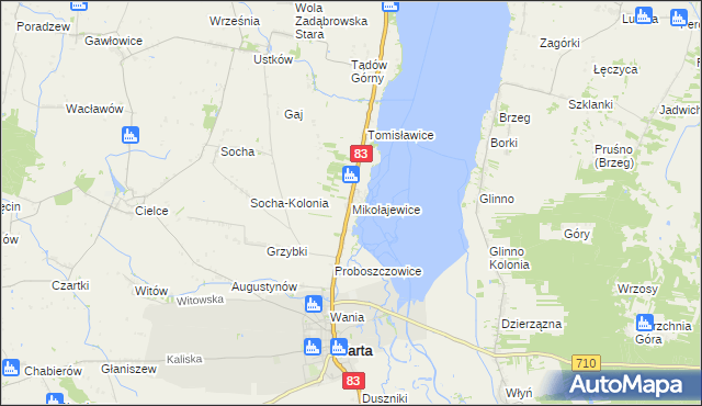 mapa Mikołajewice gmina Warta, Mikołajewice gmina Warta na mapie Targeo