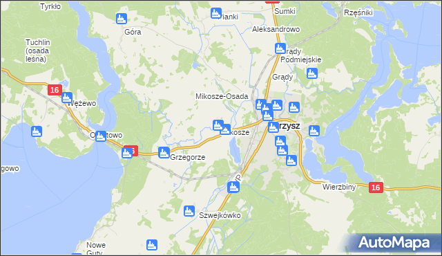 mapa Mikosze, Mikosze na mapie Targeo