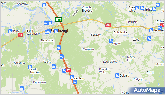 mapa Mikówka gmina Białobrzegi, Mikówka gmina Białobrzegi na mapie Targeo