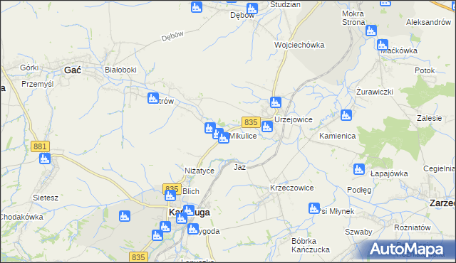 mapa Mikulice gmina Gać, Mikulice gmina Gać na mapie Targeo