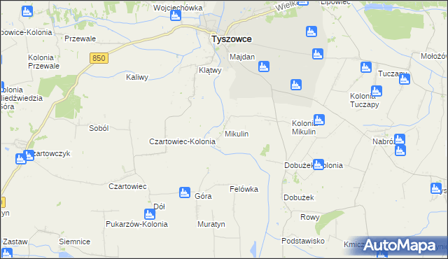 mapa Mikulin gmina Tyszowce, Mikulin gmina Tyszowce na mapie Targeo