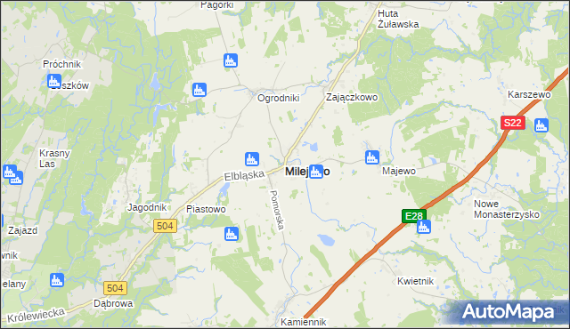 mapa Milejewo powiat elbląski, Milejewo powiat elbląski na mapie Targeo