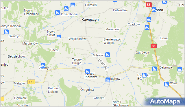 mapa Milejów gmina Kawęczyn, Milejów gmina Kawęczyn na mapie Targeo