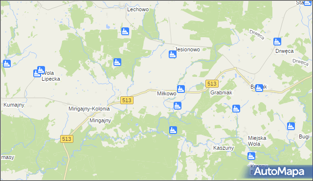 mapa Miłkowo gmina Orneta, Miłkowo gmina Orneta na mapie Targeo