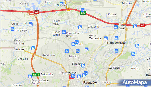 mapa Miłocin gmina Głogów Małopolski, Miłocin gmina Głogów Małopolski na mapie Targeo