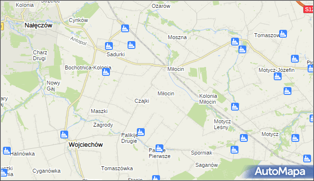 mapa Miłocin gmina Wojciechów, Miłocin gmina Wojciechów na mapie Targeo