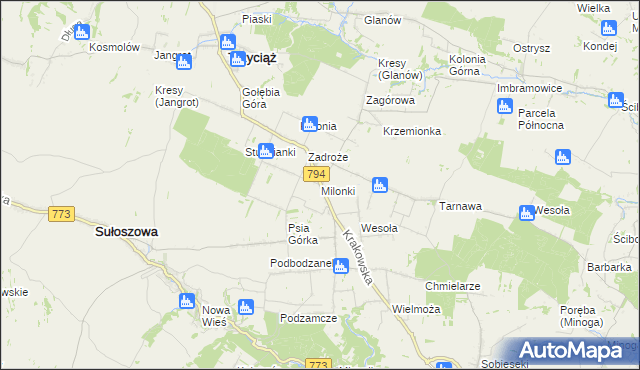 mapa Milonki gmina Trzyciąż, Milonki gmina Trzyciąż na mapie Targeo