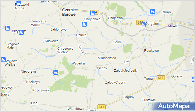 mapa Miłoszewiec, Miłoszewiec na mapie Targeo