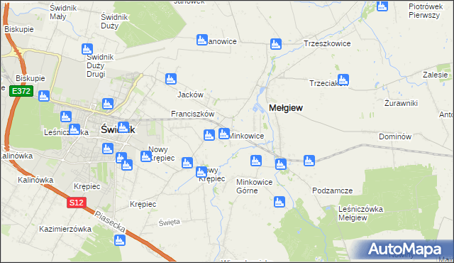 mapa Minkowice gmina Mełgiew, Minkowice gmina Mełgiew na mapie Targeo