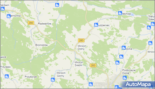 mapa Mirocin Dolny, Mirocin Dolny na mapie Targeo
