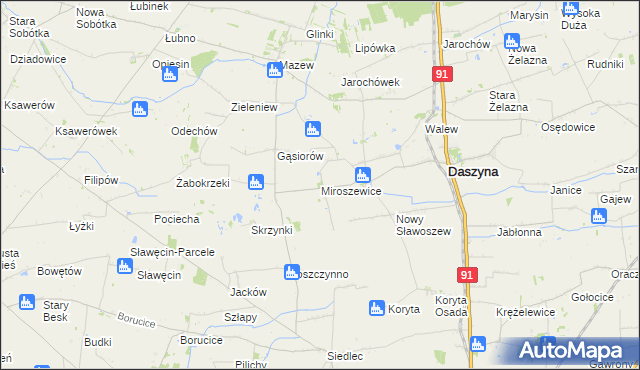 mapa Miroszewice, Miroszewice na mapie Targeo