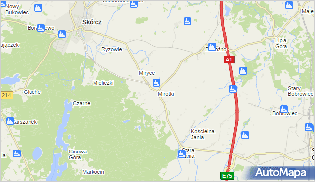 mapa Mirotki gmina Skórcz, Mirotki gmina Skórcz na mapie Targeo