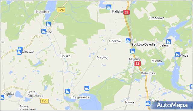 mapa Mirowo gmina Moryń, Mirowo gmina Moryń na mapie Targeo