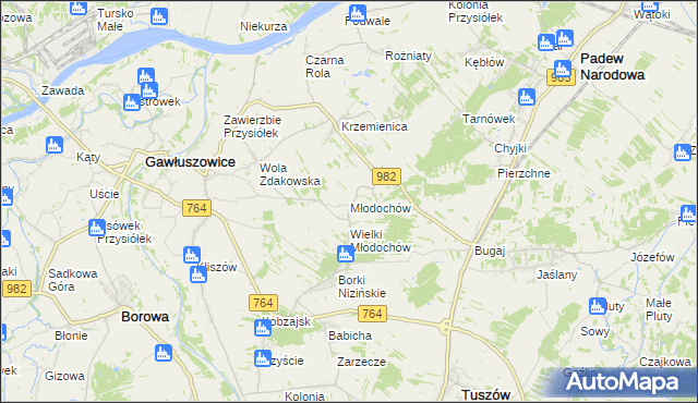 mapa Młodochów gmina Gawłuszowice, Młodochów gmina Gawłuszowice na mapie Targeo