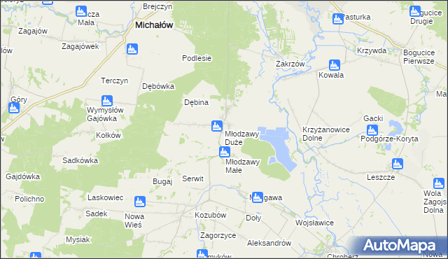 mapa Młodzawy Duże, Młodzawy Duże na mapie Targeo