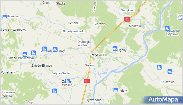mapa Młynarze powiat makowski, Młynarze powiat makowski na mapie Targeo