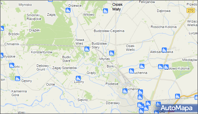 mapa Młynek gmina Osiek Mały, Młynek gmina Osiek Mały na mapie Targeo